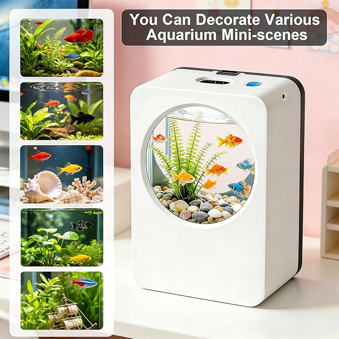 Betta Fish Tank 0.3 Gallon mini Desktop Fish Tank, Aquarium Starter Kits, Small Fish Tank for Office, Home, Bedroom, School, Store, Outdoor Garden, Lawn