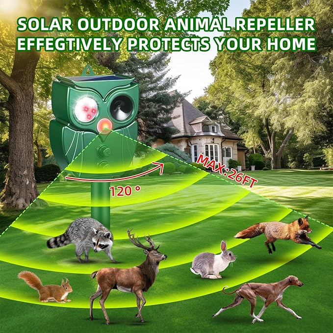 2 Pack Solar Animal Repeller: Ultrasonic Cat Repellent Outdoor with Motion Sensor - Waterproof Bear & Deer Deterrent with LED Flash - Effective Squirrel, Goose, Raccoon & Dog Repellent for Yard