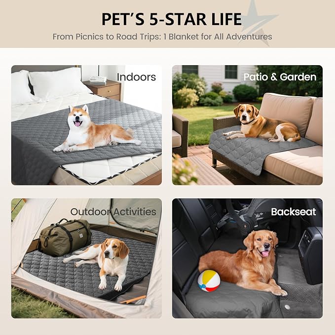 gogobunny Waterproof Dog Blankets for Large Dogs, Pet Bed Cover Breathable | Washable Pee Pads, Quilted Throw Blanket, Furniture Protector for Couch Sofa Bed Car, 82x82 Inch Dark Grey
