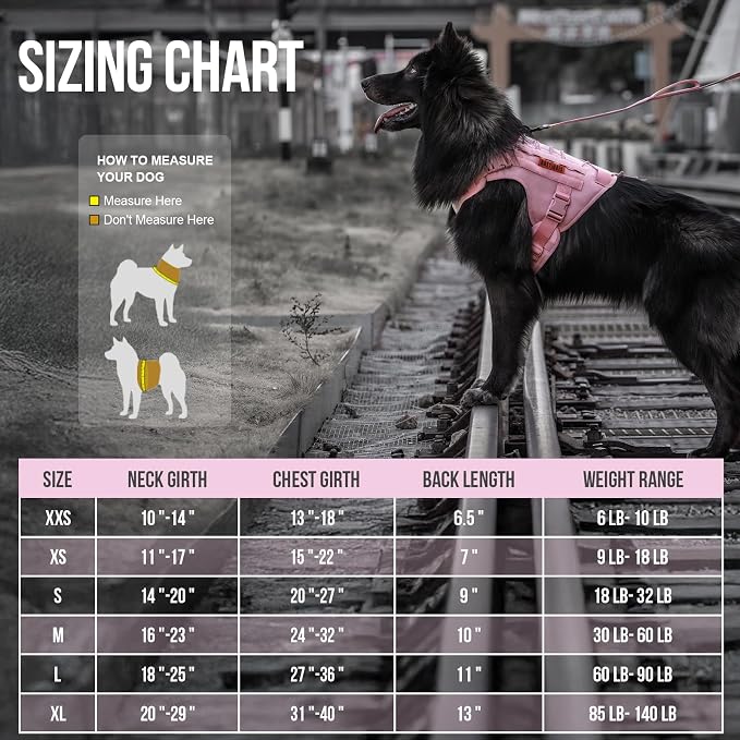 OneTigris Tactical Dog Harness Vest,No-Pull Service Dog Vest with Hook & Loop Panels,Adjustable Dog Vest Harness for Walking Hiking Training(Pink,XL)