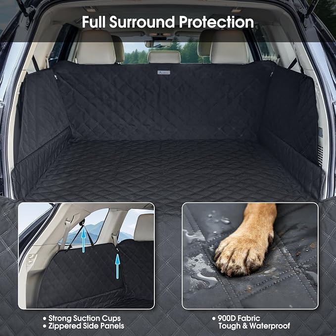 ALLANSING SUV Cargo Liner for Dogs - Heavy-Duty 900D Oxford Waterproof Pet Cargo Protector with 3-Sided Zippered All-Round Protection & TPU Suction Cups, Fits Midsize & Large SUVs and Minivans
