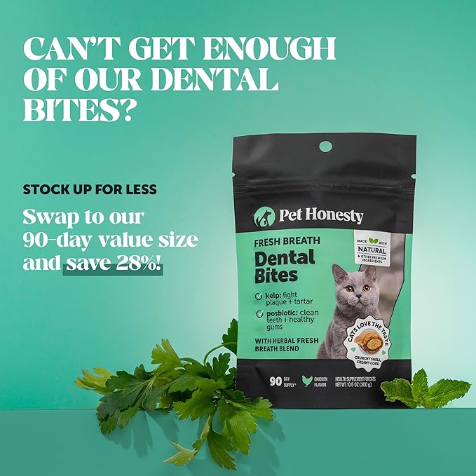 Fresh Breath Dental Bites for Cats – Crunchy & Creamy Cat Dental Treats for Fresh Breath, Tartar & Plaque Control – Dual-Texture Cat Oral Care Bites for Bright Teeth & Healthy Gums – 90 Day Supply