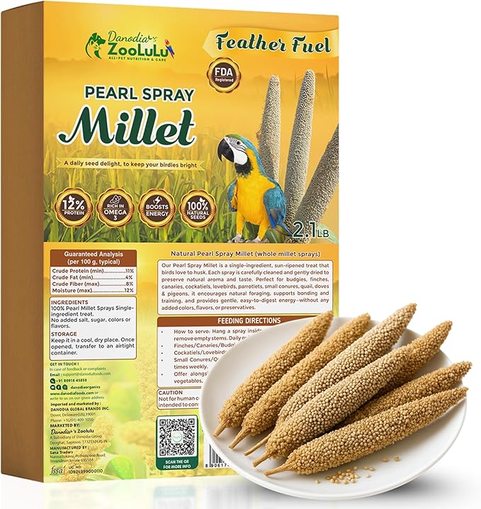 Danodia's Zoolulu Millet Spray for Birds (600g/1.3lb) Budgie Food and Parakeet Treats, Natural Bird Millet for Cockatiel Treats, Finches, Canaries, Lovebirds. Chemical Free & Naturally Gluten Free