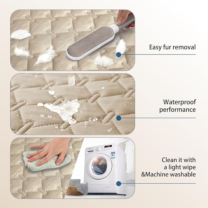 gogobunny 3X Stronger Waterproof Pet Blanket, Scratch Proof Furniture Protector for Dogs Cats, Reversible Cover 82x102 Inch, Dark Beige