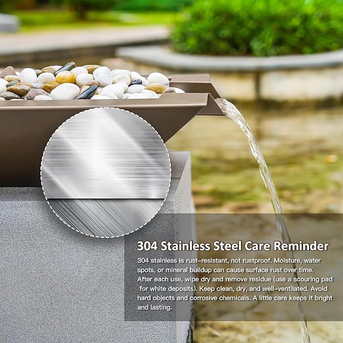 20" Square Garden Water Bowl, Stainless Steel Spilling Water Feature for Outdoor Ponds, and Other Landscaped Areas (Antique Brown Coated)
