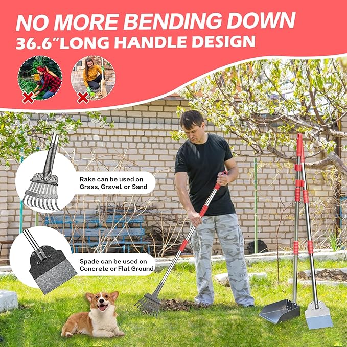 FUSBUNTY Dog Pooper Scooper Set,Dog Poop Tray and Rake Set for Large & Small Dogs Dog Pet Waste Tool 15 Litre Step Dog Poop Trash Can Outside W/Removable Inner Bucket with 20 Waste Bags
