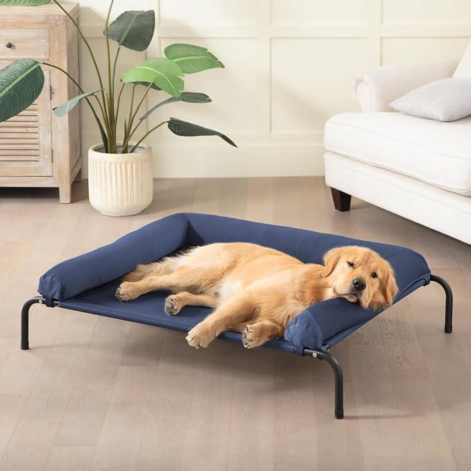 Cooling Elevated Dog Bed, Outdoor Raised Dog Beds, Medium Dogs Cot | Waterproof,W/Breathable Mesh, Pet Cot W/Portable Removable Bolster