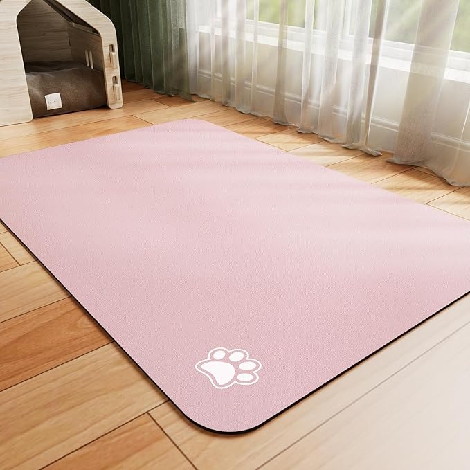 HotLive Dog Food Mat - Absorbent Cat Mat for Food and Water, No Stains Pet Feeding Bowl Mat, Easy to Clean Pet Placemats, Quick Dry Dog Water Dispenser Mat for Messy Drinkers | Paw Pink 16"x 24"