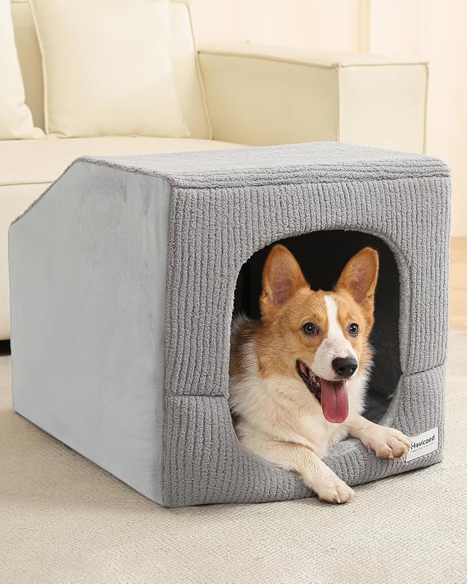 Hovicaed Indoor Dog House Small Sized Dog Tent with Dog Cave Bed 26x20ines | Covered Dog Bed With Washable Removable Cover-Pet Orthopedic Egg-Crate Foam Cushion Sturdy Frame For Inside Dog House