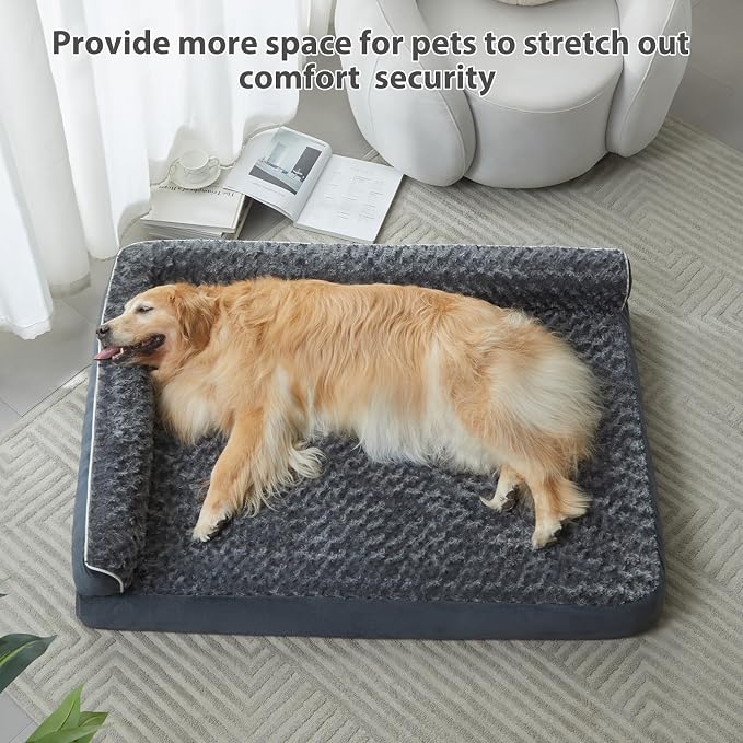 BFPETHOME Orthopedic Washable Dog Bed, Sleeping Couch for Large Senior Dogs | Deluxe Plush Rose Velvet Washable Cover, Egg Crate Foam Support, Waterproof Lining, Non-Slip Bottom, Senior Dogs