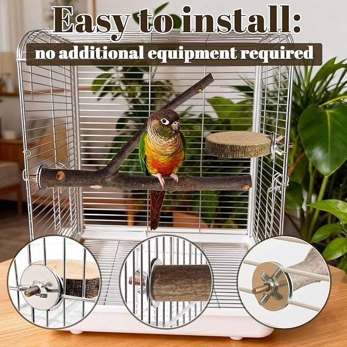 8 Pack Natural Wood Bird Perches, Parrot Perch Stand Bird Cage Accessories for Budgerigar Cockatiels, Conures, Lovebirds (L)