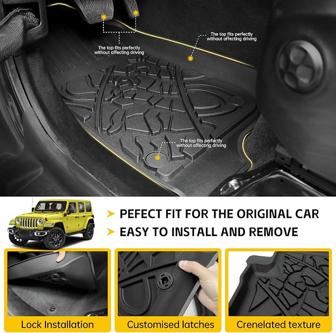 Cargo Mats for 2021-2025 Jeep Wrangler JL 4XE Floor Liners with Trunk Mat All Weather TPE Protector Rear Floor Trunk Liners for 2021 2022 2023 2024 2025 Wrangler JL 4XE 4 Door Accessories