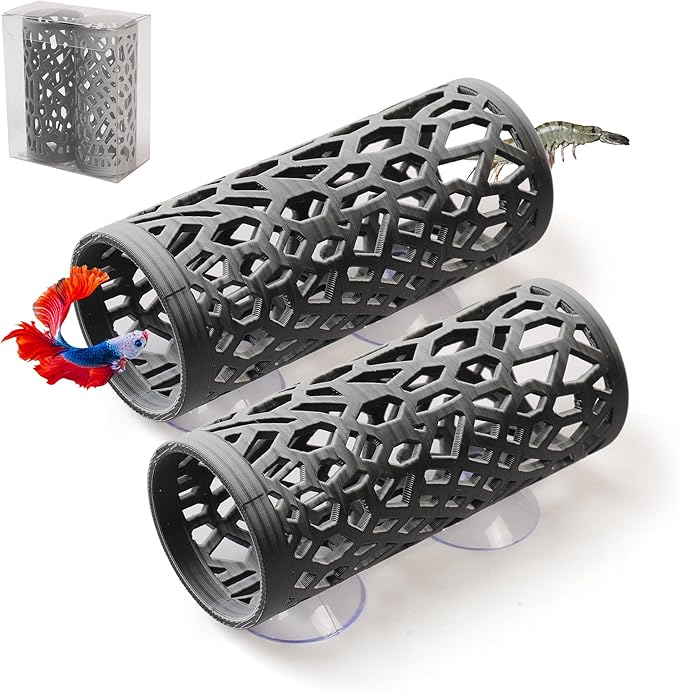 2 Pcs Betta Fish Tunnel,Safer for Small Fish Shrimp Aquarium Decor Hideout，Betta Hammock with Suction Cups for Resting and Sleeping，Fish & Shrimp Toys，Fish Tank Accessory Habitat Cave