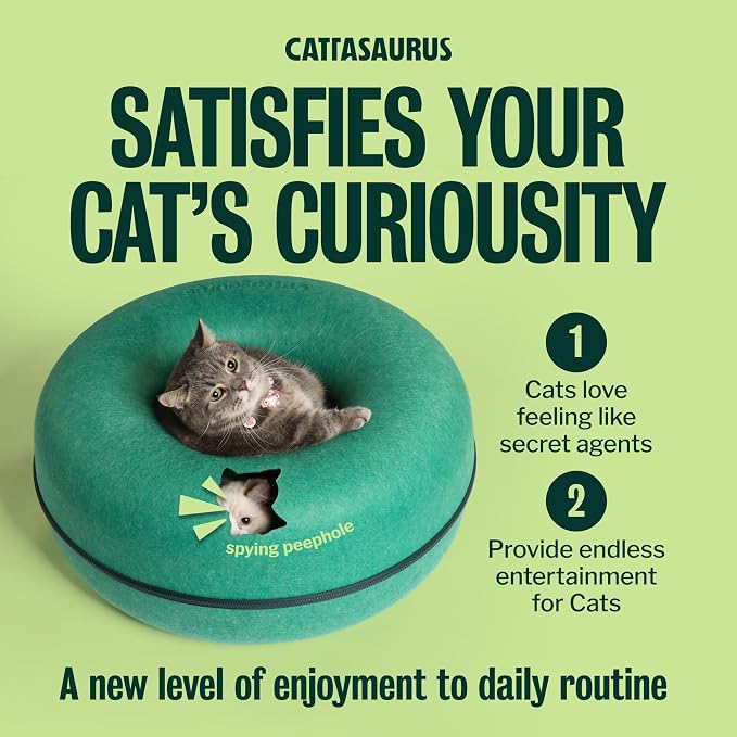 Peekaboo Cat Cave Donut for Multiple & Large Cats up to 30-45 lbs, 3-in-1 Self Warming Cat Bed, Tunnel & Scratcher for Indoor Cats, Washable & Detachable Dog Bed (Forest Green, Large)