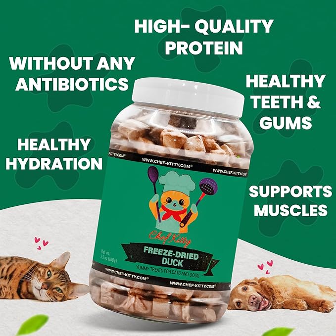 Duck Dog Treats | 100% Human Grade Freeze Dried Cat Treats, Single Ingredient | High Protein Cat & Dog Food Toppers | No Additives or Preservatives | Inspected & Tested in USA | 3.0 oz