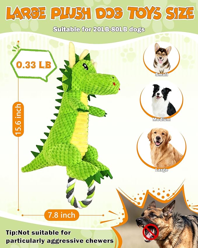 Jeefome Interactive Squeaky Dog Chew Toy,Plush Dog Rope Toys for Small Medium and Large Dogs,Tug of War Dog Toys to Keep Them Busy,Training Reward Gift,Teeth Cleanin