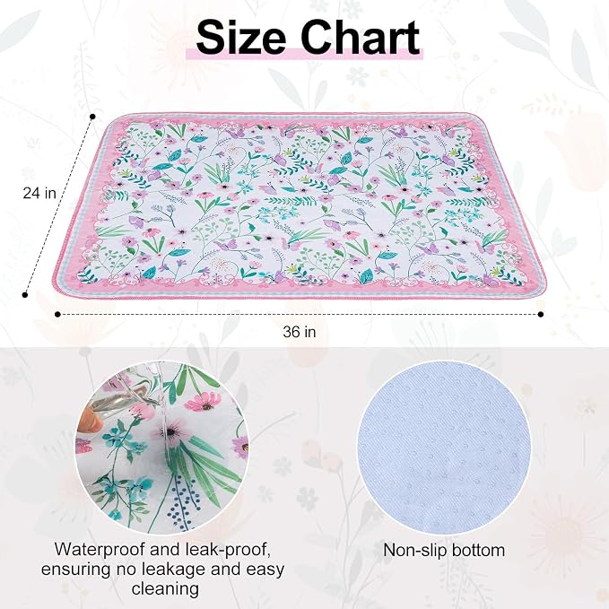 BEAUTYZOO 2 Pack Washable Pee Pads for Dogs,Reusable Puppy Pad 24x36 Floral | Waterproof Super Absorbent,Non Slip and Leak-Proof Against Urine,Whelping Pads Mats for Puppy Potty Training,Playpen,Crate