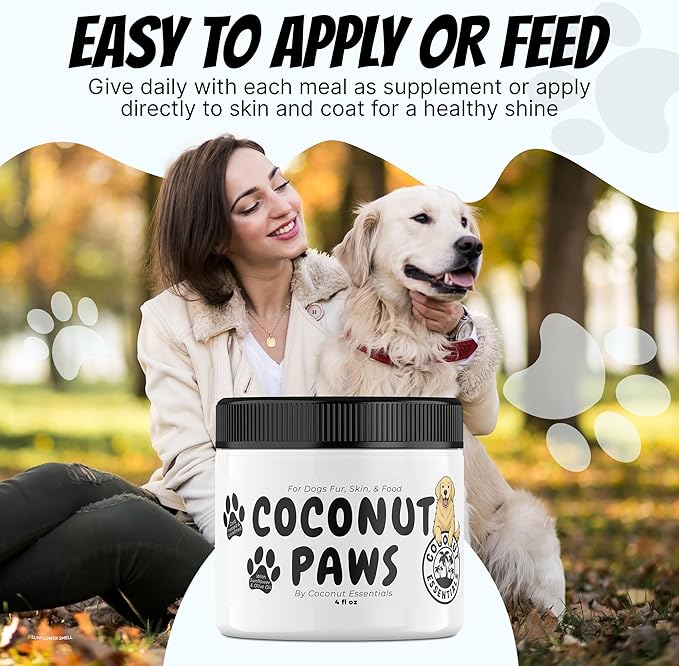 Coconut Essentials Coconut Paws - Dog Skin and Coat, Itching Relief, Hot Spot Treatment, Hair Loss, Cracked Paws, Elbows, Dry Nose | w/Organic Coconut Oil, Olive & Sunflower Oils | Vet Recommended 4oz