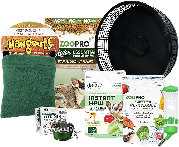 Congo Cage & Starter Package for Sugar Gliders - Includes Durable Cage, Exercise Wheel, Healthy Food Assortment, Water Bottle, Food Dishes & Nest Pouch
