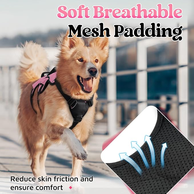 rabbitgoo Escape Proof Dog Harness for Medium, No Pull with Lift Handle | No Escape, Full Soft Padded, Reflective Adjustable Vest, Leash Clip for Walking Hiking Training, Pink, Medium