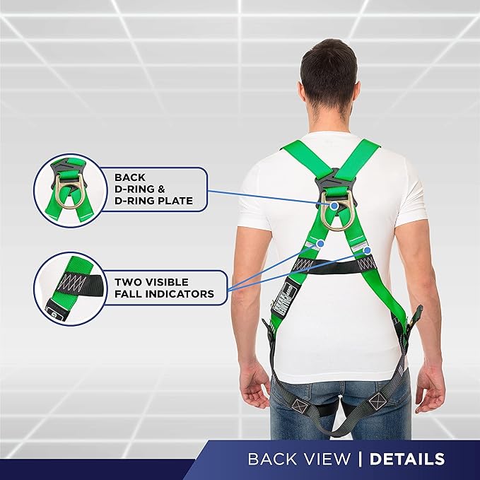 Construction Harness 5 Point Adjustment, Back D-Ring, Grommet Legs, Multiple Styles I OSHA ANSI Compliant