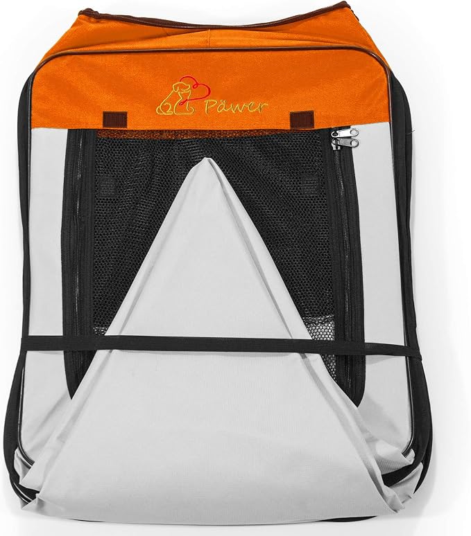 Pawer 45”×24” 8-Panel Foldable Pet Playpen, Orange+Grey, Personalize Embroidery Extra Fabric Piece Available, for Cat/Dog/Puppy, 600D Oxford Cloth Portable Indoor & Outdoor Kennel with Carry Bag