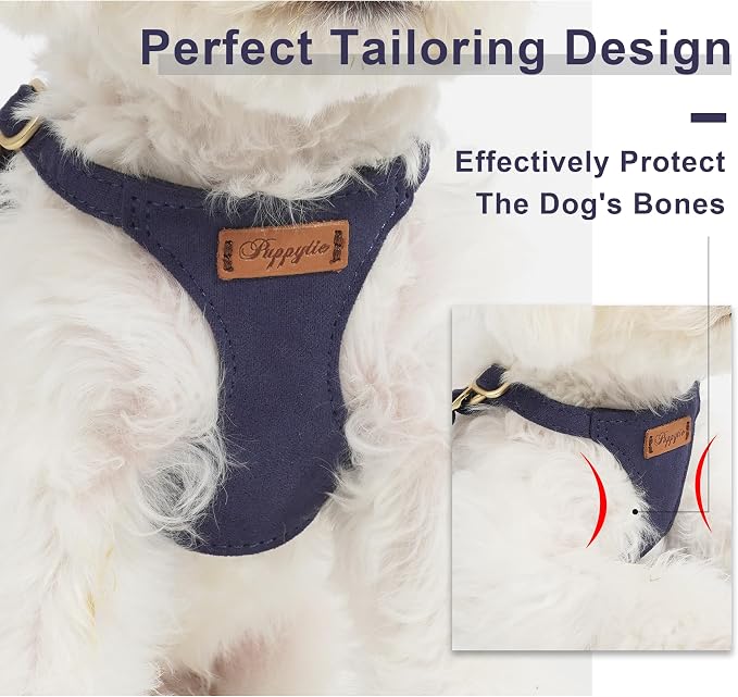 Puppytie Small Dog Harness with Multifunction Dog Leash,Lightweight Soft Adjustable No Choke Escape Proof Pet Harness Vest Pet Harness Vest,Navy,S