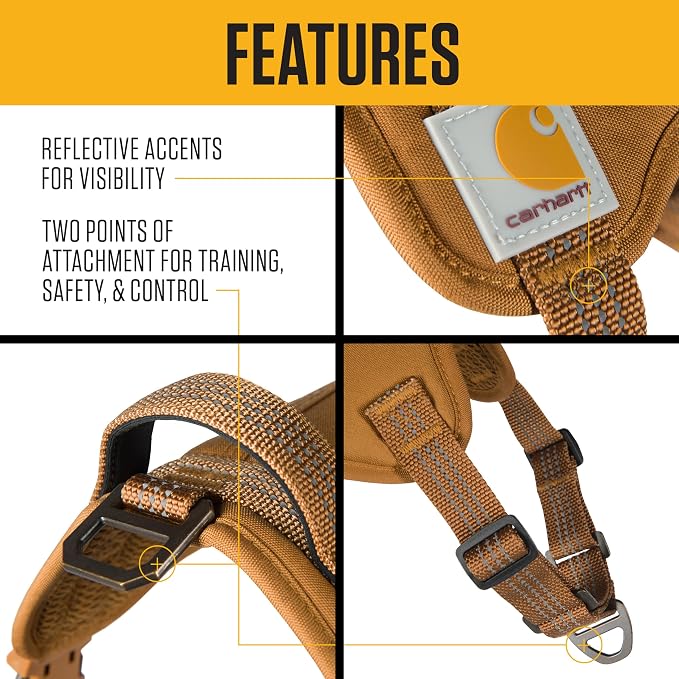 Carhartt Nylon Duck No Pull Dog Harness Faded Fatigue XL | Fully Adjustable Dog Harness with Quick Control Handle and Reflective Accents