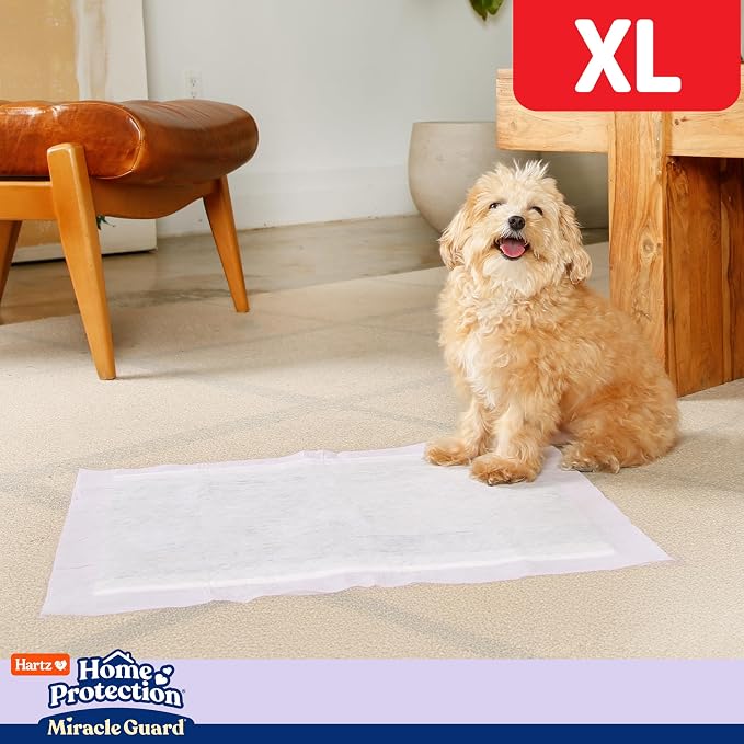 Hartz Miracle Guard Dog and Puppy Dog Pads Max Absorbency 24 Hour Use Odor Eliminating Lavender Scented No Leaks, X-Large Size 30 Count