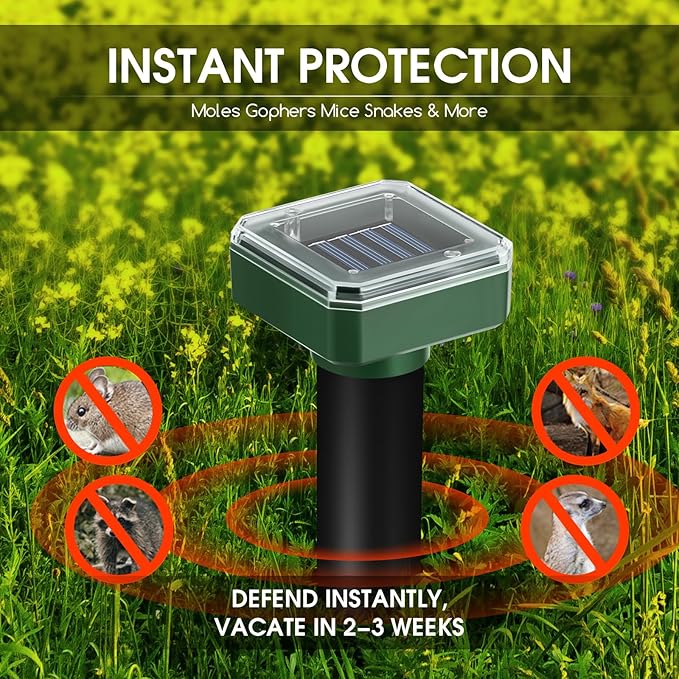 8 Pack Mole Repellent Solar Powered, Gopher Repellent Ultrasonic Mole Stakes Deterrent for Yard, Solar Rodent Repeller Outdoor for Vole Groundhog Chipmunk Snake Lawns Gardens Farms Burrowing Animals