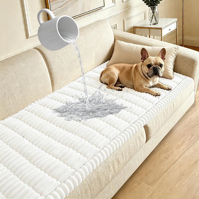 Waterproof Couch Cover for Dogs Washable,Nonslip Fuzzy Durable Pet Friendly | Soft Slipcovers for 3 Cushion Sofa Cover,Plush Thick Protector Fits Mat Bed Leather & Fabric Couches (White 27.6"x82.7")