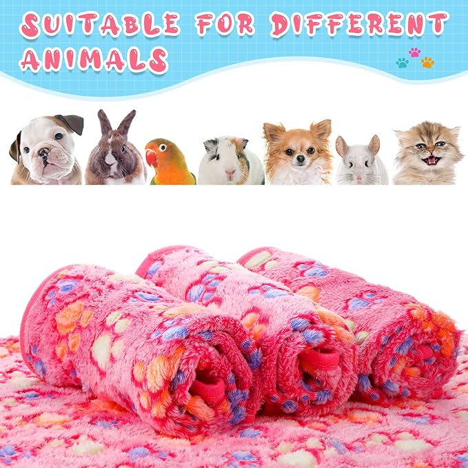 Tatuo 4 Pack Fleece Dog Blankets for Puppy Cats Multi-Size Sleep Mat for Pet Guinea Pig Soft Washable Warm Crate Bed Puppy Teething Toys Print Pattern Blanket Indoor(Pink,24 x 16 Inch,Paw)