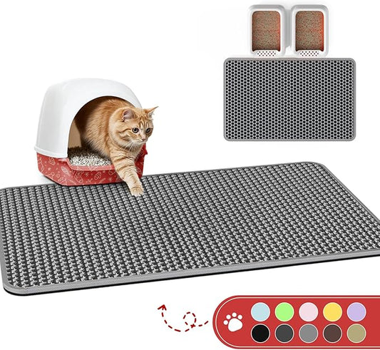 Cat Litter Mat - 30'' x 24'' Large Litter Trapping Mat, Easy to Clean Litter Box Mat, Waterproof, Urine-Proof, Non-Slip Kitty Litter Mats for Floor, Grey