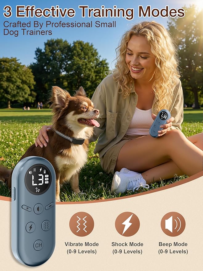 Small Shock Collar for Small & Medium Dogs 5-100lbs, Dog Training Collar with Remote, Waterproof, Rechargeable, 1300ft Range, Collar with Beep, Vibration, Safe Shock