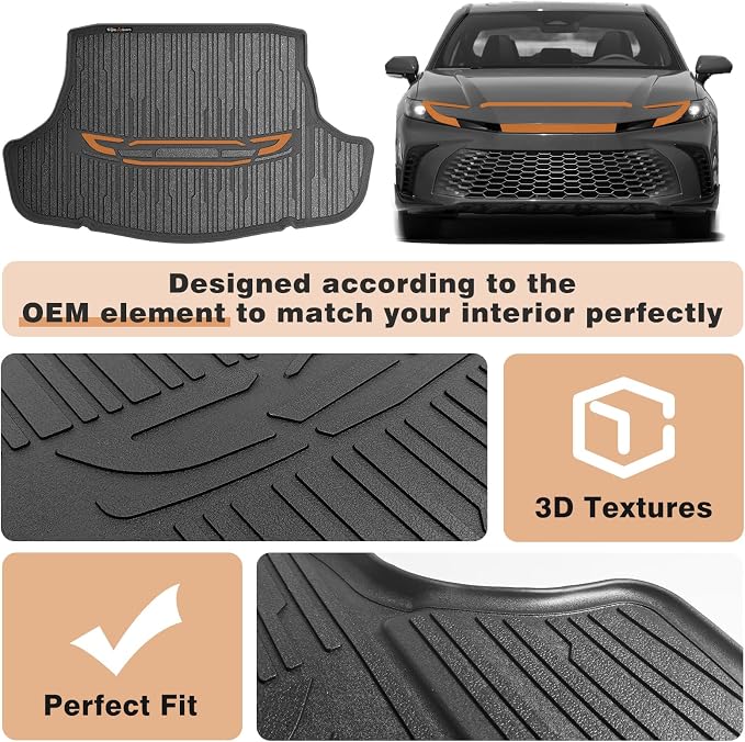 TripleAliner Trunk Floor Mat All Weather Liners Compatible with 2025 2026 Toyota Camry (Include Hybrid) Accessories TPE Carpets Trunk Liner TPE Custom Fit Protection Car Mats