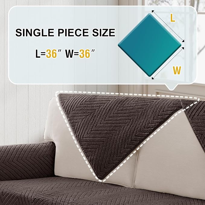 Turquoize Waterproof Couch Cover for Dogs Fuzzy Pet Couch Covers for Sofa Thick Dog Bed Cover Non-Slip Sofa Covers for 2 Cushion Couch Protector Slipcover Pet Friendly (Brown, 36" x 36")