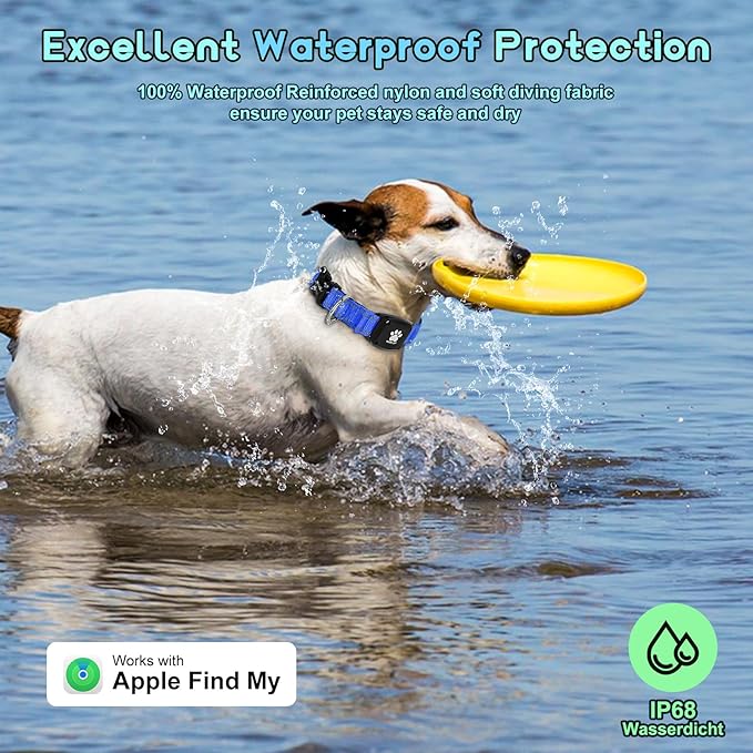 GPS Dog Collar Tracker 2-in-1,Reflective Waterproof Pet Collar,iOS-Only,No Monthly Fees,Unlimited Range,Dog Tracking Collar Pet Tracker,for Small Medium Large Dogs(S (12.6"-16.5"), Blue)