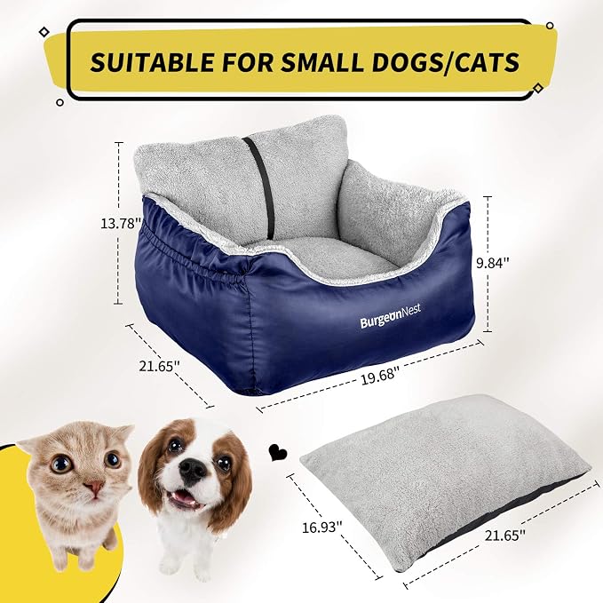 Dog Car Seat for Small Dogs & Cats Under 25 lbs, Blue