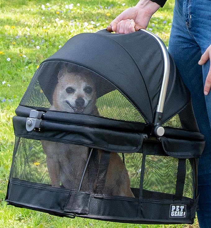 Pet Gear No-Zip View 360 Pet Carrier & Car Seat, Dark Charcoal, 20" | Push Button Entry, For Small Dogs & Cats, 360 Degree Visibility, Safety Carrier
