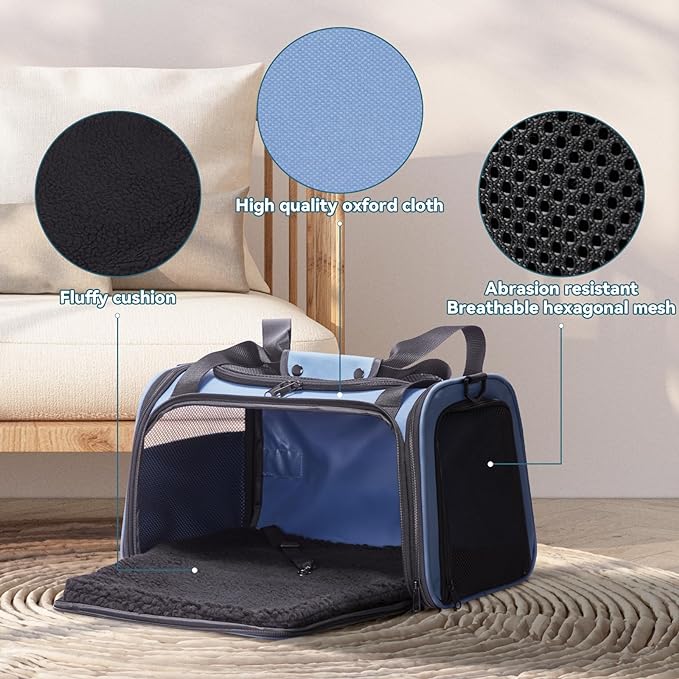 PETSFIT Dog Carrier for Small Dogs, Large, Blue | Soft-sided Pet Carrier, Safety leash included, For Pets Up to 25 Lbs