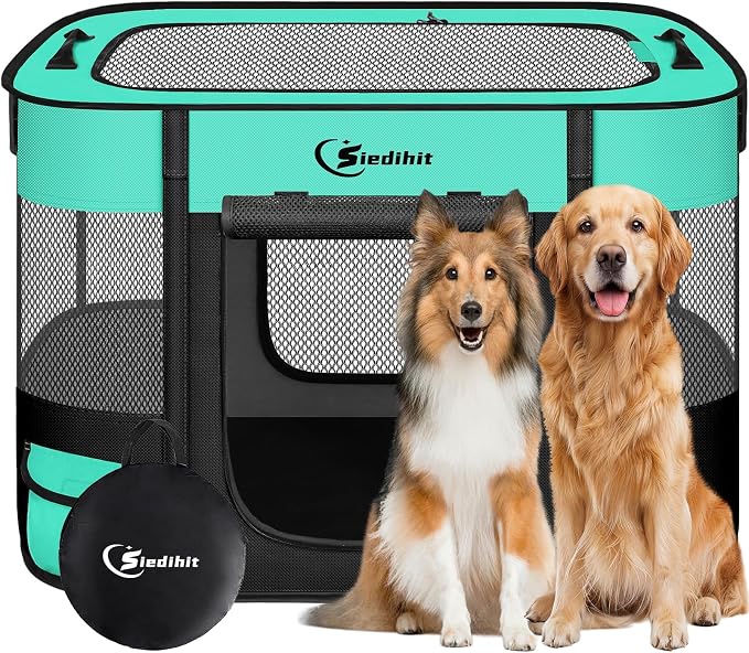 Siedihit Dog Playpen, Cat Pet Puppy Crate, Portable Playpens Indoor Outdoor (Green, Large)