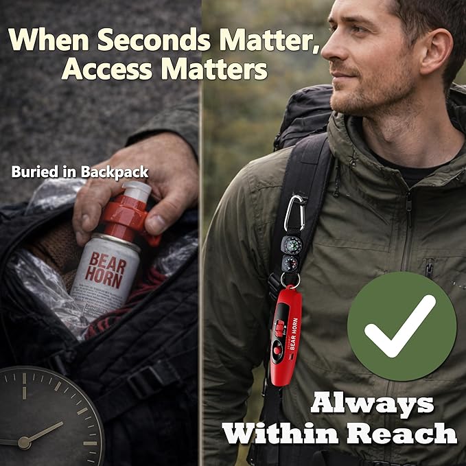 120dB Electronic Air Horn with Compass & Thermometer- Bear Horn to Scare Bears - Self Defense for Hiking