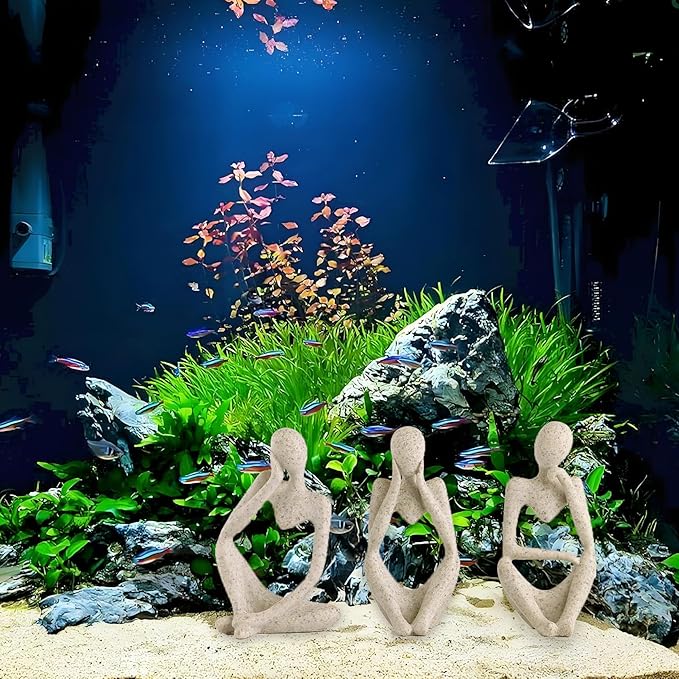 3 Pcs Fish Aquarium Decor Ornaments Minimalist Sandstone Thinker Statue Fish Tank Decorations Small Accessories Resin Abstract Home Decor Fish Toy for Betta Cichlid Goldfish Shrimps Hermit Crabs