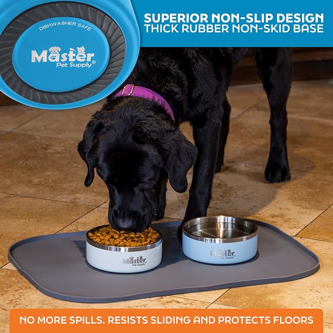 Master Pet Supply Stainless Steel Dog Bowls - 25 oz, Heavy Duty - True Blue, Double Wall Extra-Thick Insulated, Non-Slip Pet Water Bowl for Dogs, Cats & Pets, Anti Rust Metal, Dish Washer Safe