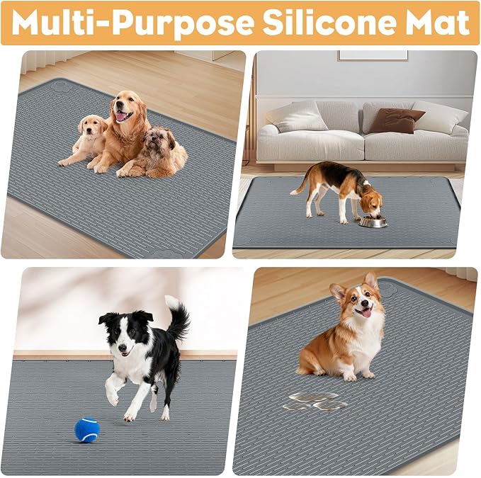 57" x40" Pee Pad Holder for Dogs Puppy Pad Holder Dark Gray | Extra Large Silicone Pee Tray for Dog Training Floor Protection Raised Edge Dog Potty Tray, No Pee Pads