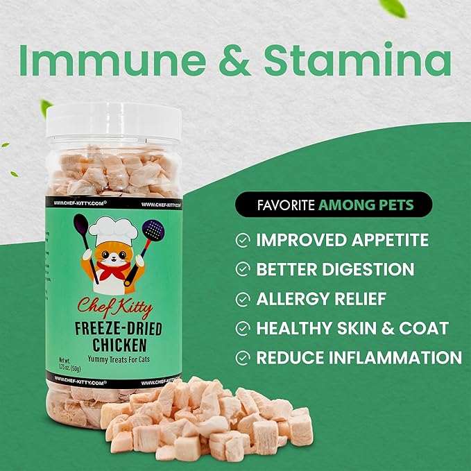 Freeze Dried Chicken Cat Treats | Healthy Dog Food Toppers 100% Human Grade | Single Ingredient, Grain Free Chicken Dog Treats | Inspected & Tested in USA | No Additives or Preservatives, 1.75 oz