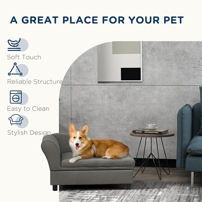 PawHut Pet Sofa, Dog Couch, Elevated Pet Bed for Small Dogs, with Hidden Storage, Soft Tufted Cushion, Gray | Elevated Pet Bed, Soft Tufted Cushion
