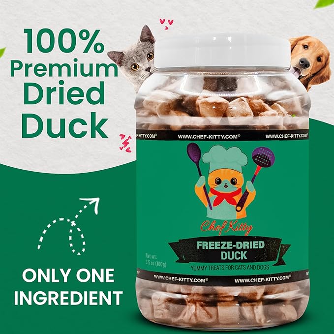 Duck Dog Treats | 100% Human Grade Freeze Dried Cat Treats, Single Ingredient | High Protein Cat & Dog Food Toppers | No Additives or Preservatives | Inspected & Tested in USA | 3.0 oz