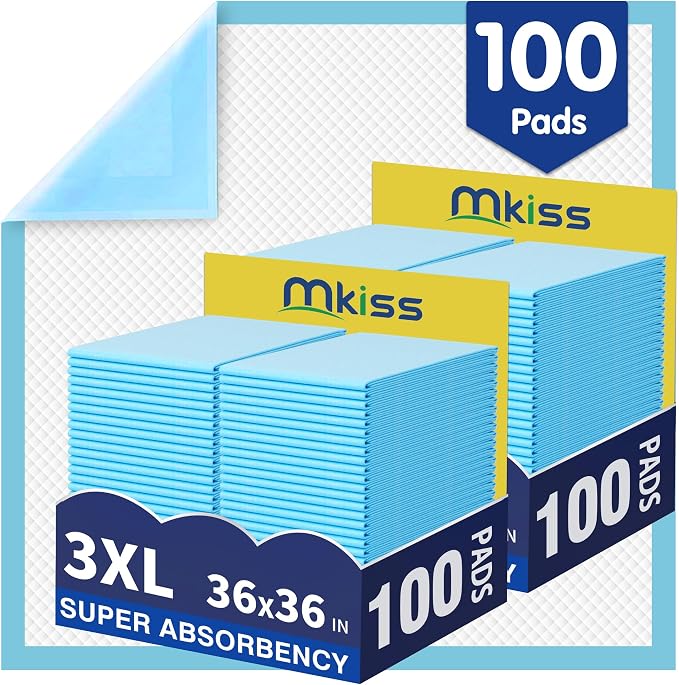 MKISS Bed Pads Disposable 36" x 36" (100 Counts), Large Incontinence Underpads Leakproof Quick Drying Max Absorbent Disposable Pee Pads for Elderly, Adults, Kids, Puppy Training