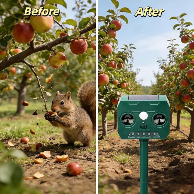 1 Pack 2026 Upgrade Solar Ultrasonic Outdoor Animal Repeller with Motion Sensor, Raccoons, Deer Squirrels, Dogs, Cats, Rabbits, and Skunks. IP65 Waterproof, with Flash Lights for Yard Garden